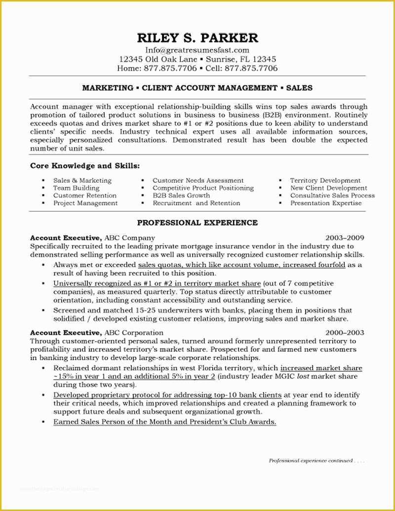 Corporate Resume Template Free Of Marketing Account Executive Resume