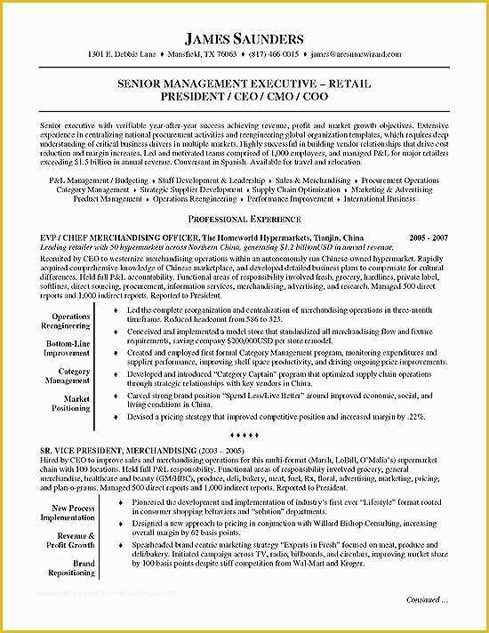 Corporate Resume Template Free Of Retail Executive Resume Example