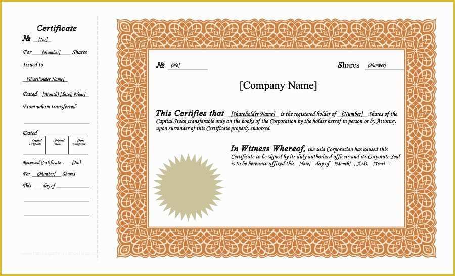 Corporate Stock Certificates Template Free Of 41 Free Stock Certificate Templates Word Pdf Free