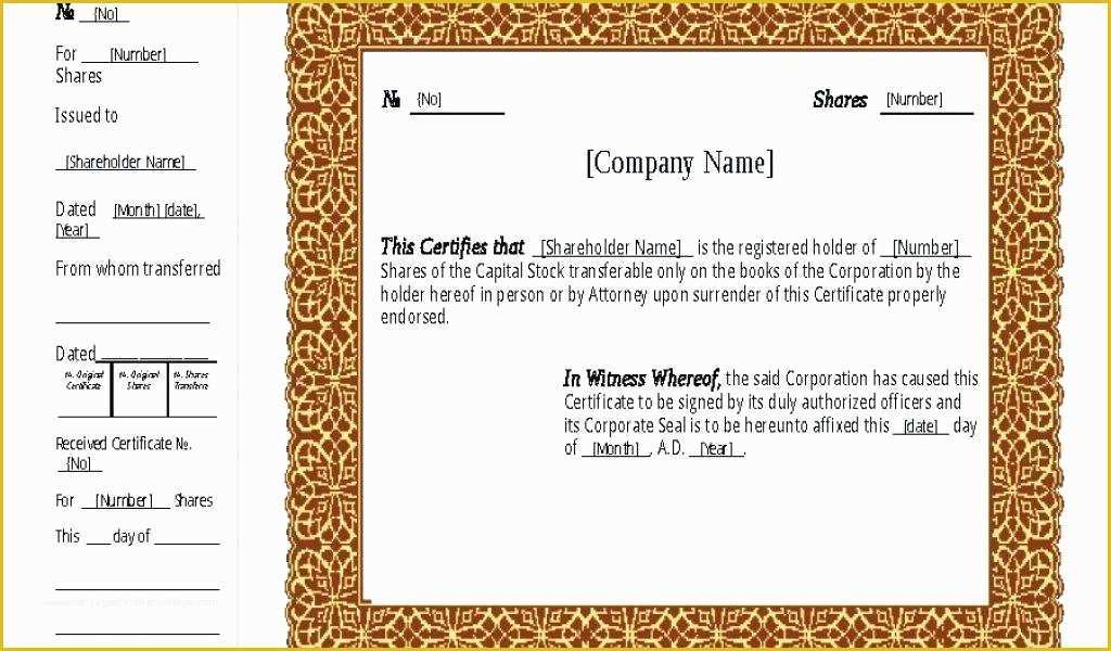 Corporate Stock Certificates Template Free Of Corporate Stock Certificate Template Word Download – Lytte