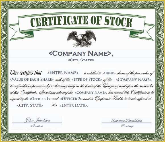 Corporate Stock Certificates Template Free Of Corporation Stock Certificate