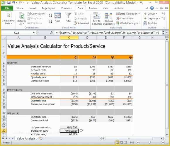 Cost Benefit Analysis Template Excel Free Download Of Value Analysis Calculator Template for Excel