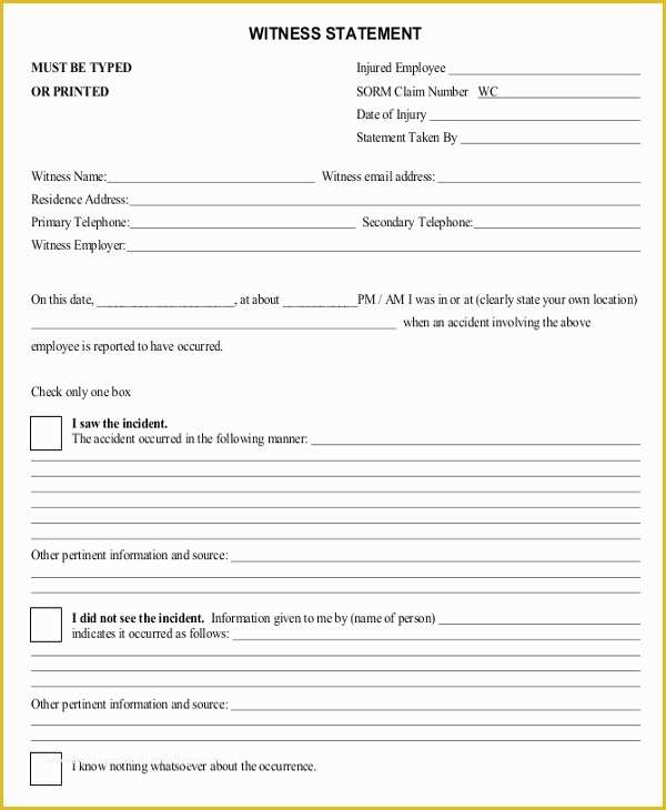 Court Document Templates Free Of 23 Of Work Accident Witness Statement Template