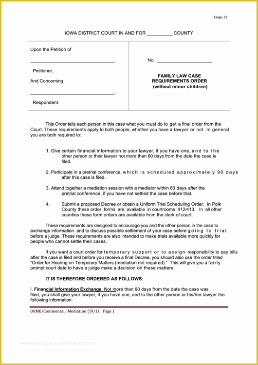 Court Document Templates Free Of Family Law Case Requirements order Iowa Court forms