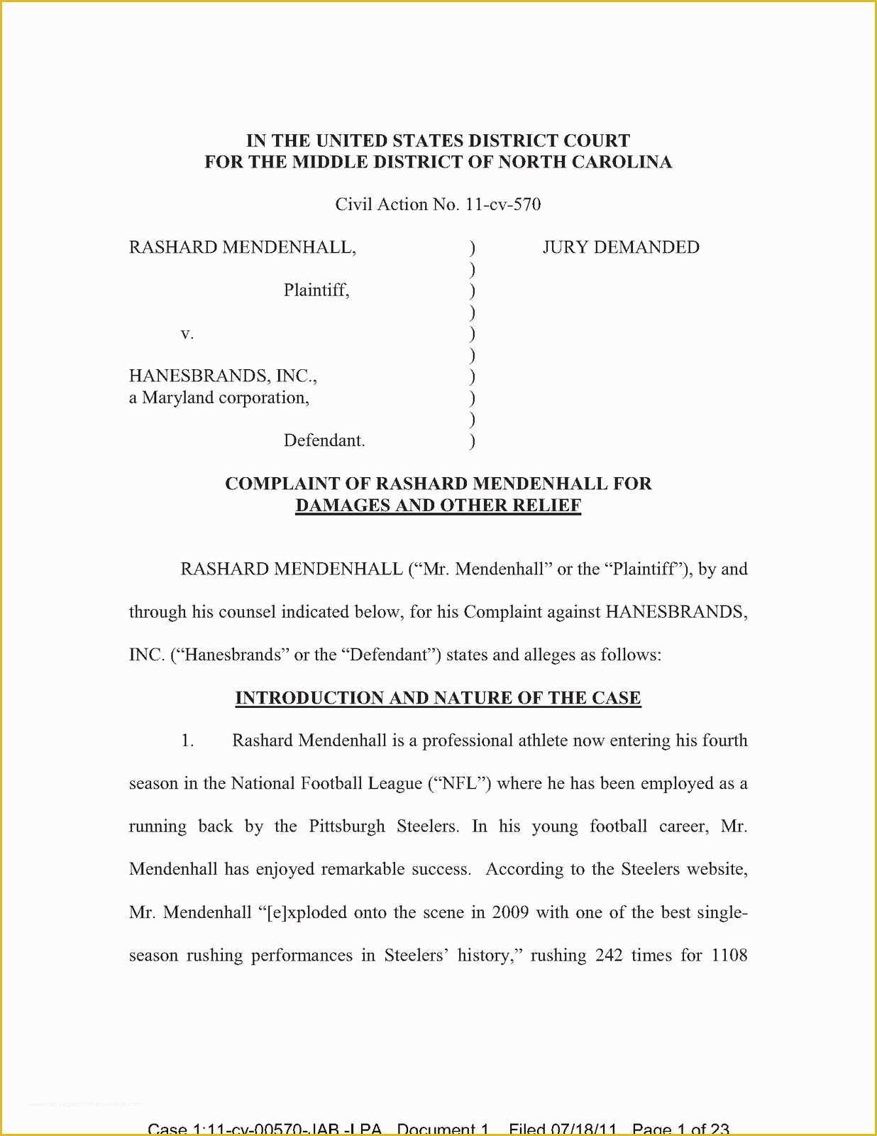 Court Document Templates Free Of Fside Sports Law Mendenhall Moral Clauses & His Talent