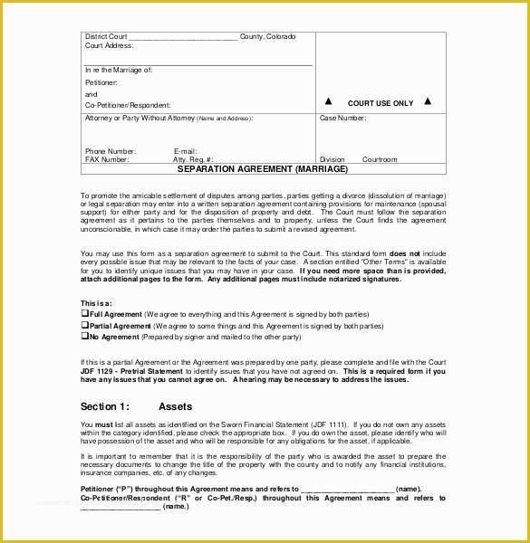 Court Document Templates Free Of Marriage Separation Agreement Template Tario Templates
