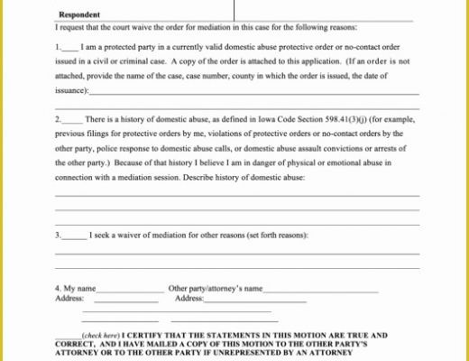 Court Document Templates Free Of Motion to Waive Mediation Iowa Court forms Printable Pdf