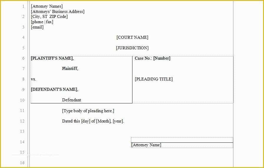 Court Document Templates Free Of Pleading Paper