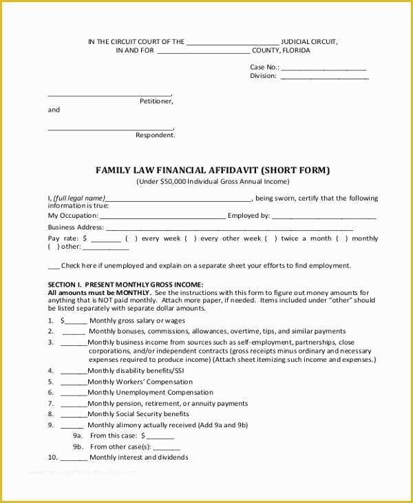 Court Document Templates Free Of Sample Financial Affidavit form 8 Free Documents In Pdf