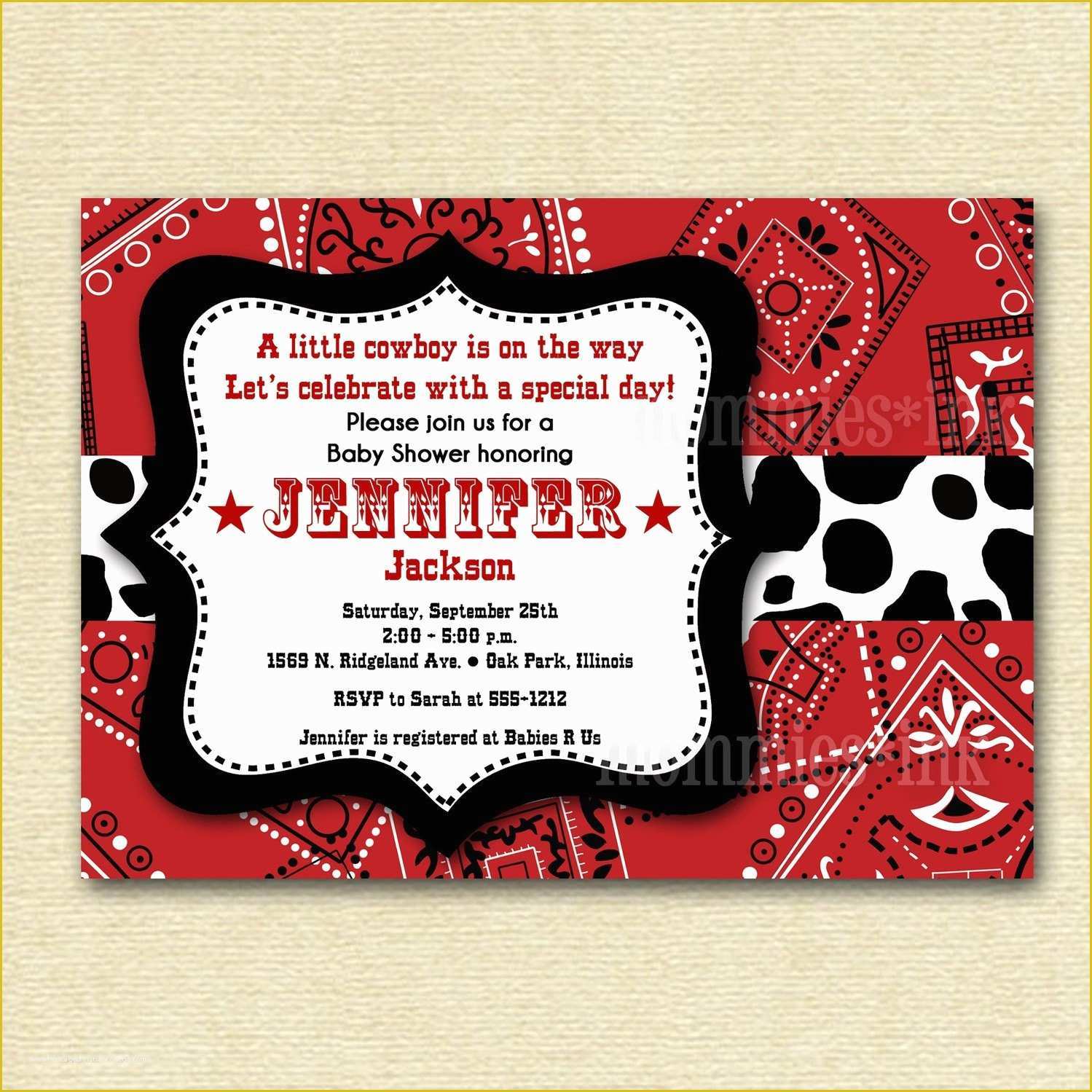 Cowboy Invitations Template Free Of Baby Shower Invitation Bandana Invitation Bandana by