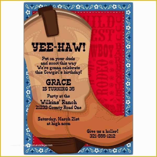 Cowboy Invitations Template Free Of Big Brown Boot Western Invitations