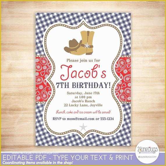 Cowboy Invitations Template Free Of Cowboy Birthday Party Invitation Template Red Blue Paisley