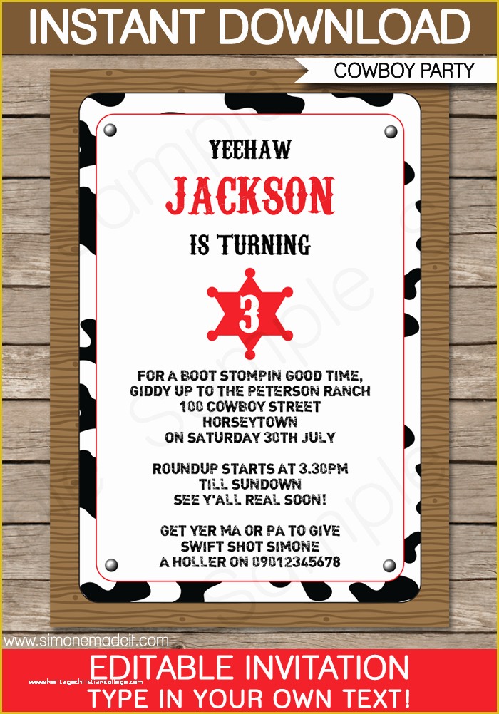 Cowboy Invitations Template Free Of Cowboy Party Invitations Template