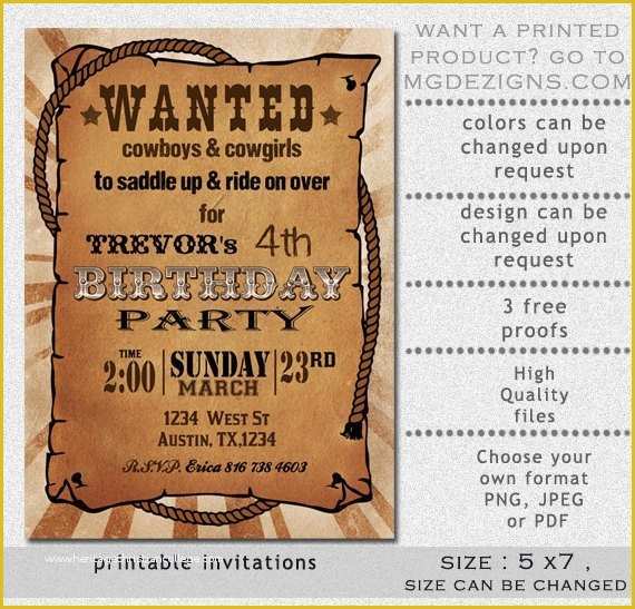 Cowboy Invitations Template Free Of Printable Rustic Western Wanted Poster Birthday Invitation