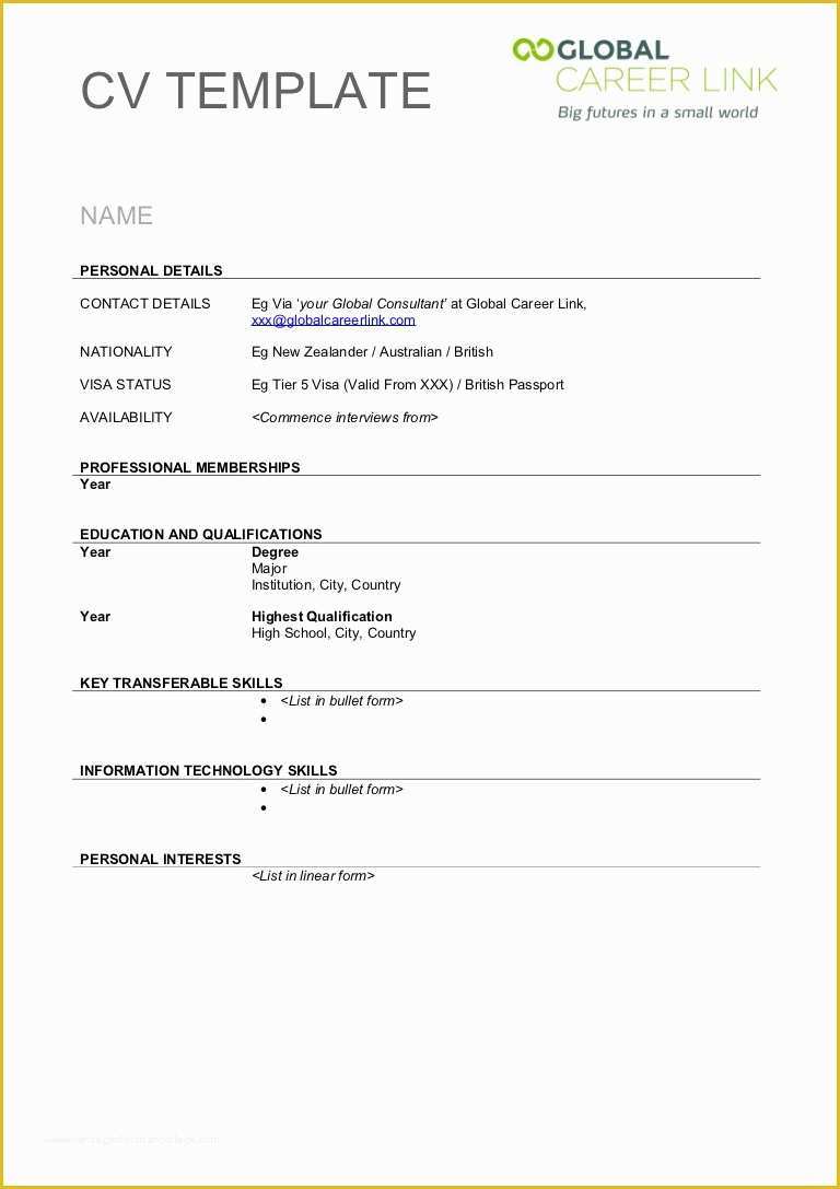 Create Free Cv Template Of Cv Template