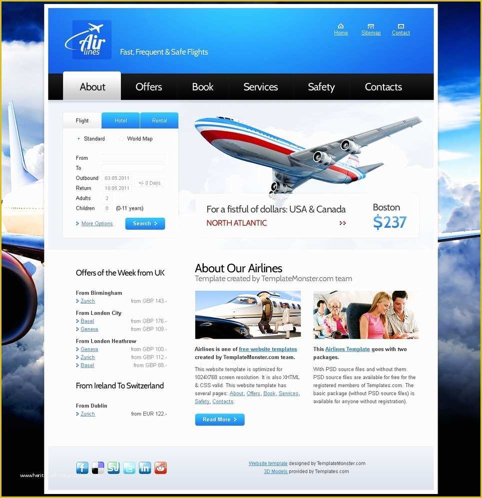 Create Free Website Template Of Free Website Template for Airlines Pany