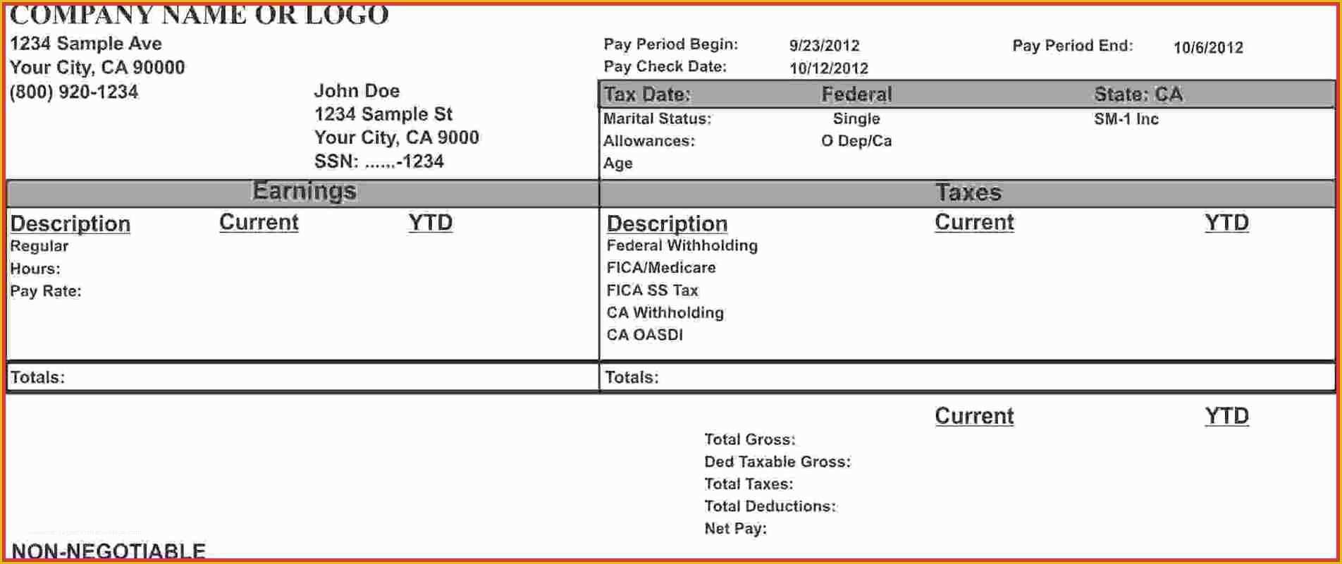 Create Paycheck Stub Template Free Of 7 Create Free Paystub