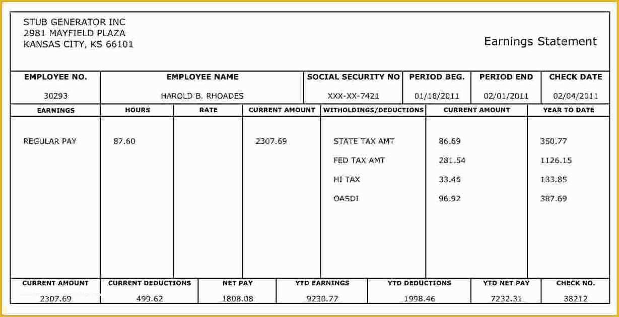 Create Paycheck Stub Template Free Of 7 Make Pay Stubs Templates Free