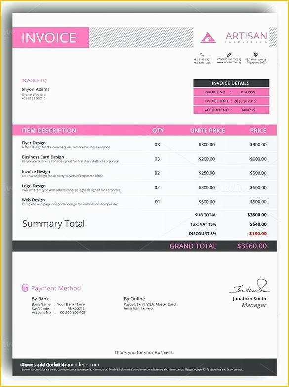 Creative Invoice Template Free Download Of Invoice Template Free Word Excel format Download Example
