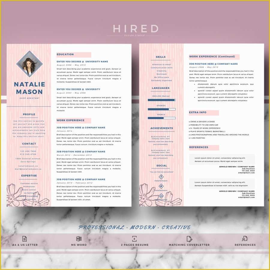 Creative Resume Templates for Word Free Of Creative Resume Template for Ms Word &quot;natalie&quot; Hired