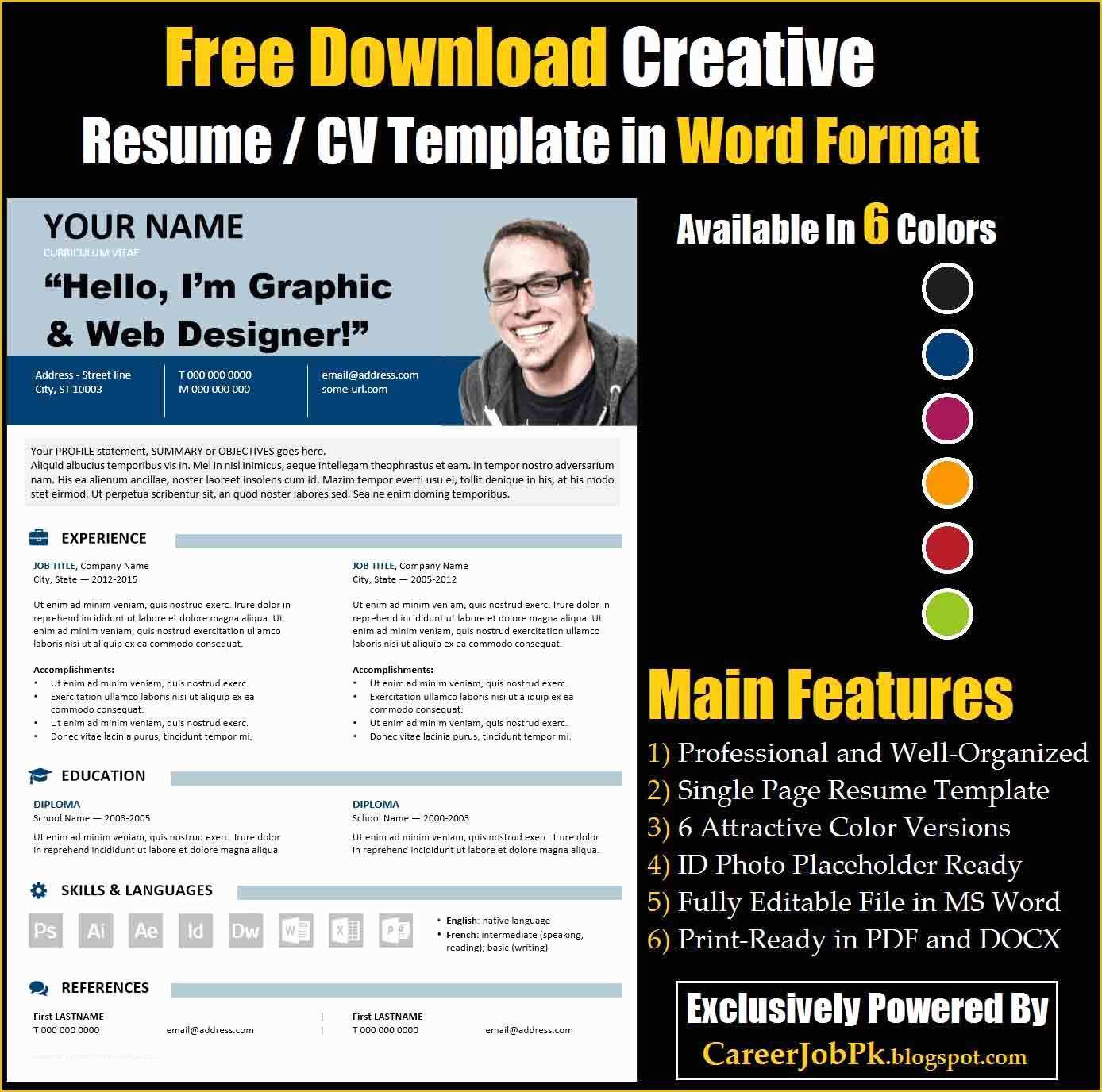 Creative Resume Templates Free Download for Microsoft Word Of Free Download Editable Resume Cv Template In Ms Word format