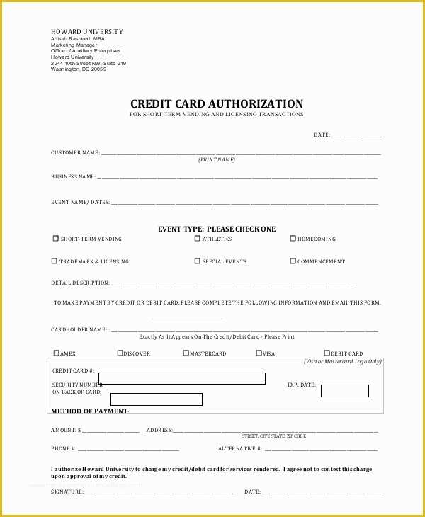 Credit Check Authorization form Template Free Of 8 Credit Card Authorization form Samples