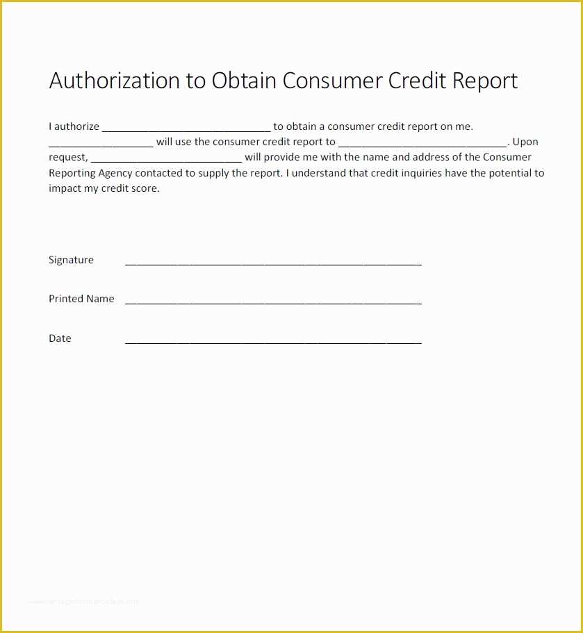 Credit Check Authorization form Template Free Of Authorization for Credit Check form Generic Free