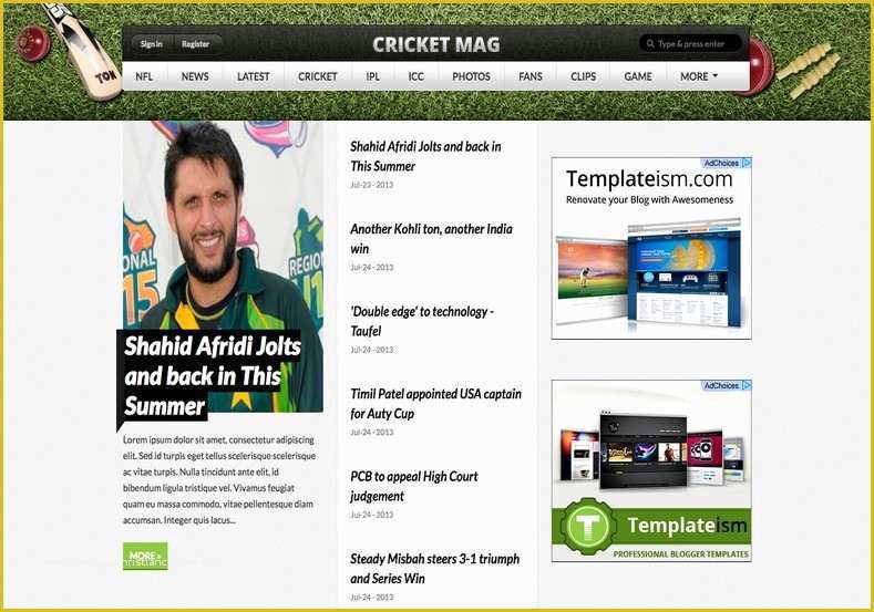 Cricket Website Templates Free Download Of Cricket Mag Sports Blogger Template Free Graphics