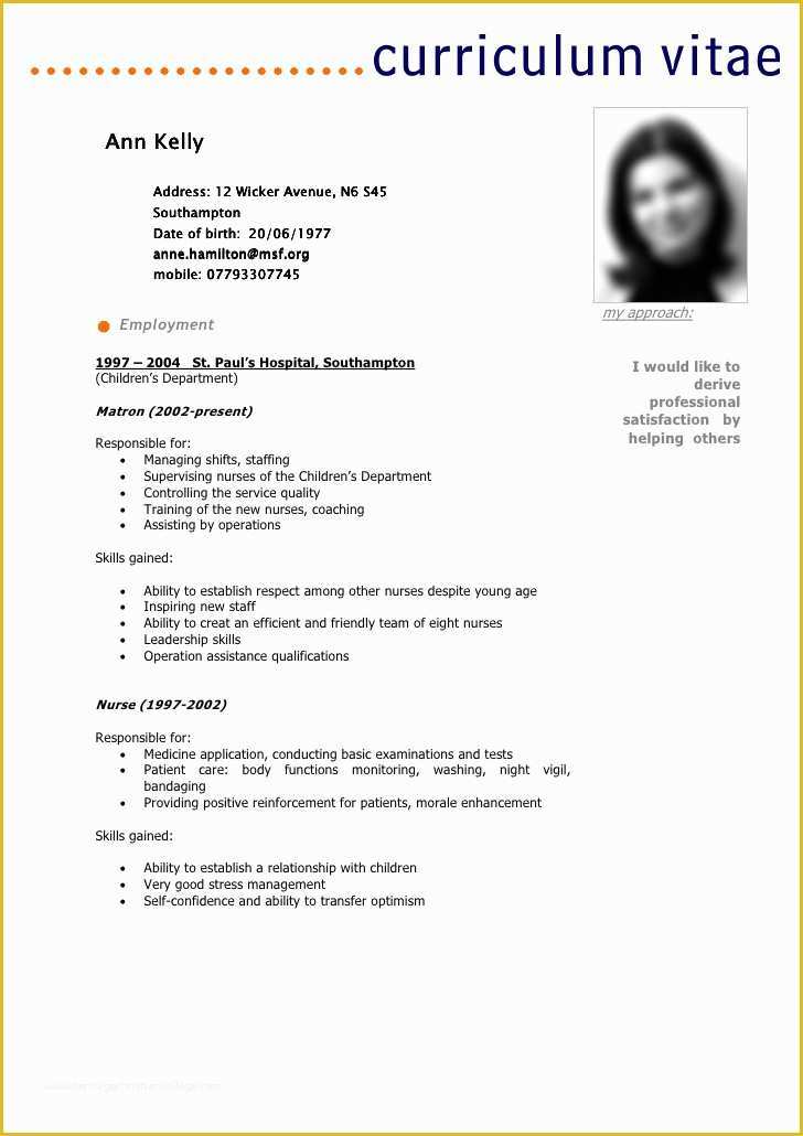 Curriculum Vitae Template Free Of Curriculum Vitae Curriculum Vitae Examples Francais