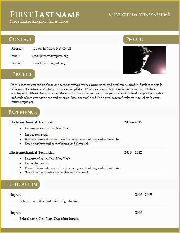 Curriculum Vitae Template Free Of Curriculum Vitae Résumé Template In Doc format 897 – 903