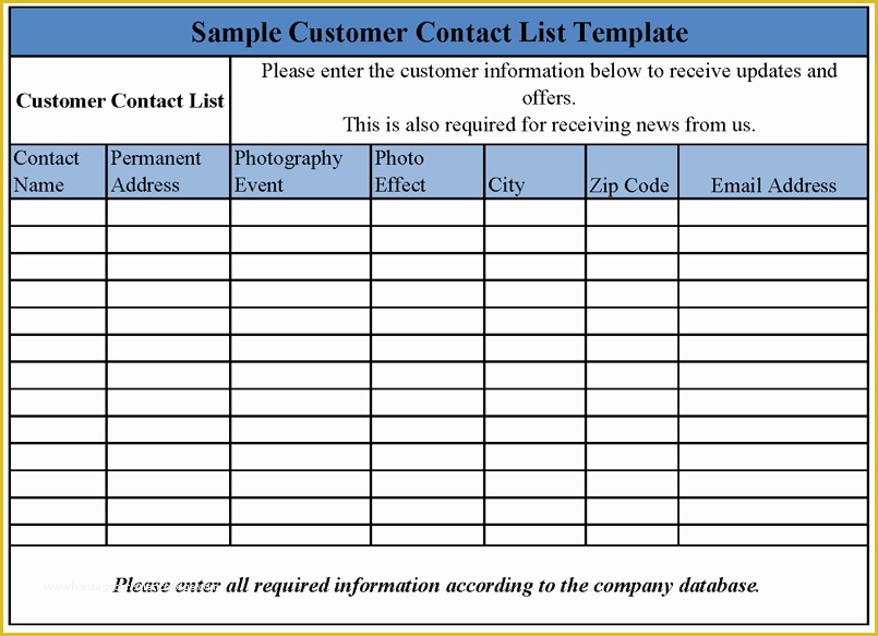 Customer Service Email Templates Free Of Customer Contact List Template