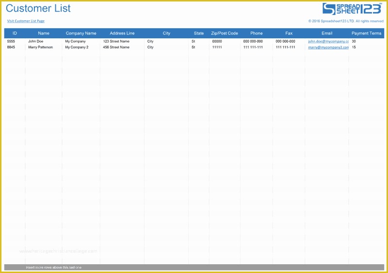 Customer Service Email Templates Free Of Customer List Template for Excel