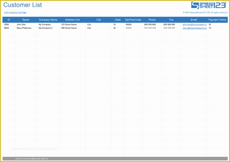 Customer Service Email Templates Free Of Customer List Template for Excel