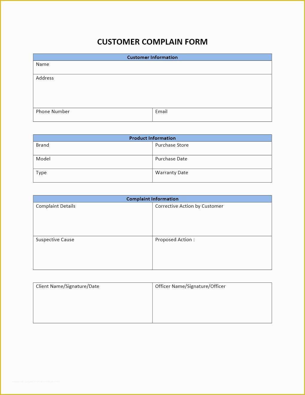 Customer Service Email Templates Free Of Customer Plaint form