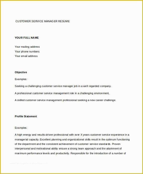 Customer Service Resume Template Free Of 11 Customer Service Resume Templates Pdf Doc