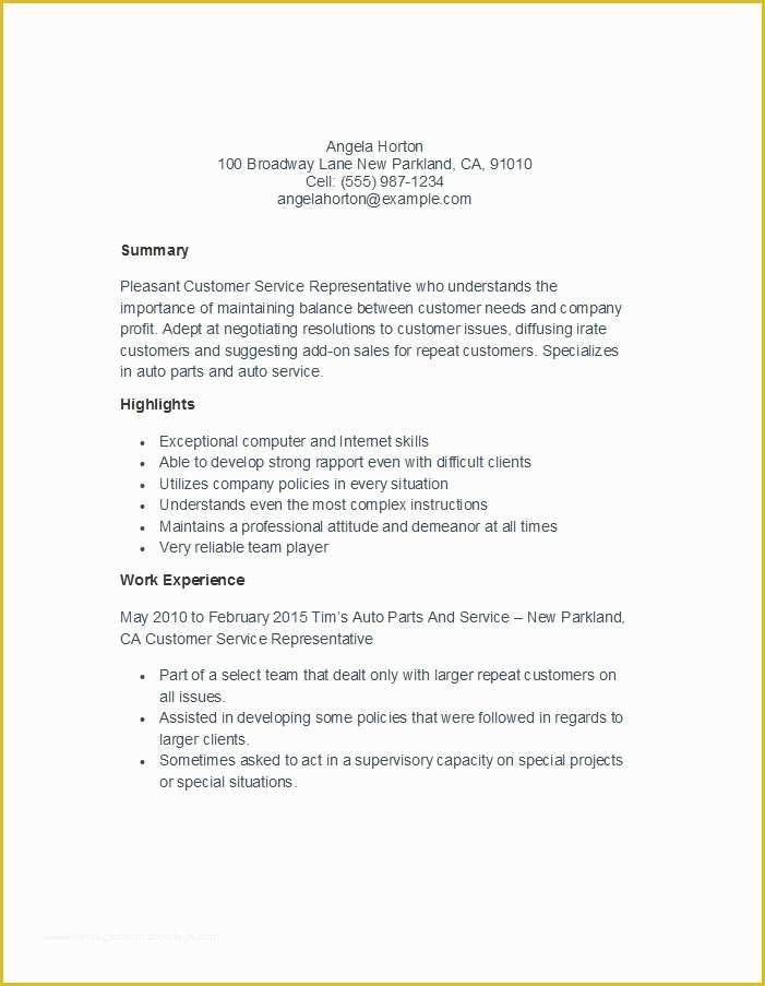 Customer Service Resume Template Free Of 30 Customer Service Resume Examples Template Lab