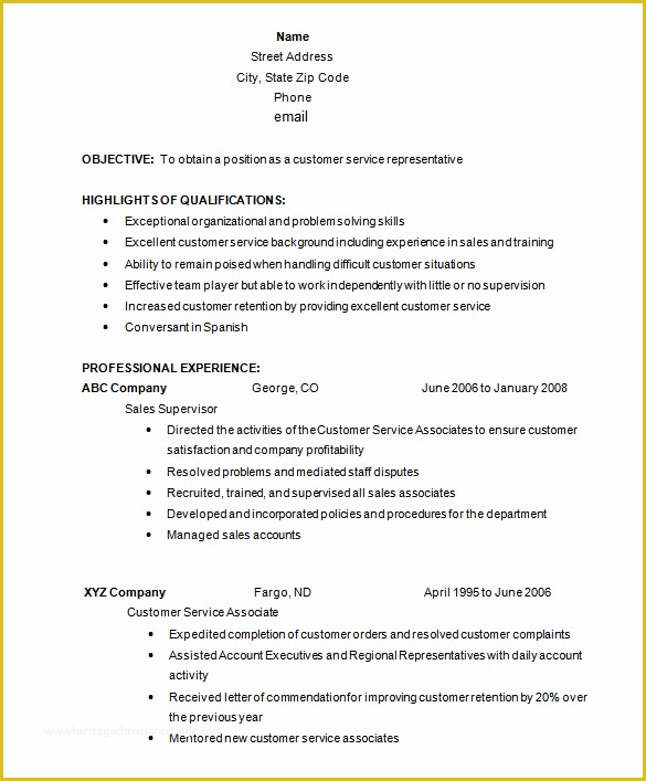 Customer Service Resume Template Free Of 6 Customer Service Resume Templates Pdf Doc