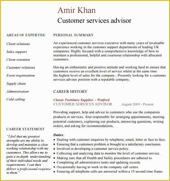 Customer Service Resume Template Free Of 8 Customer Service Resume Templates – Free Samples