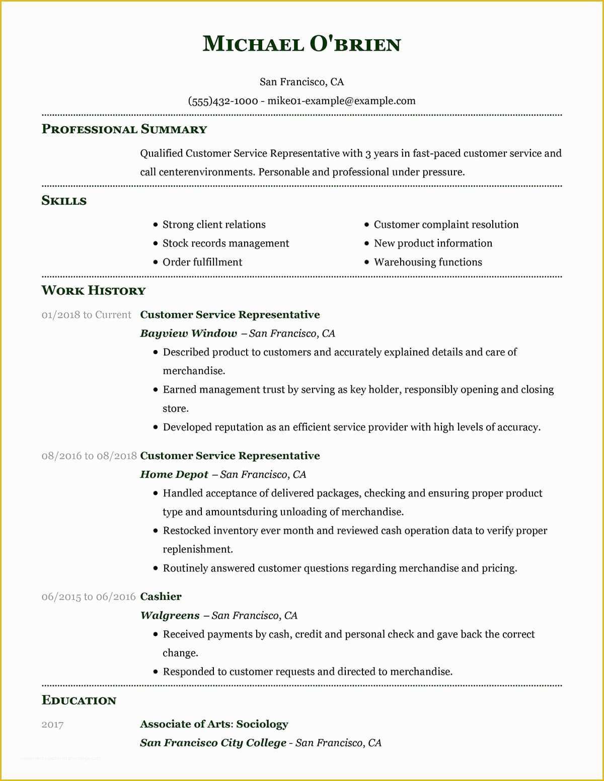 Customer Service Resume Template Free Of Customer Service Representative Examples & Samples