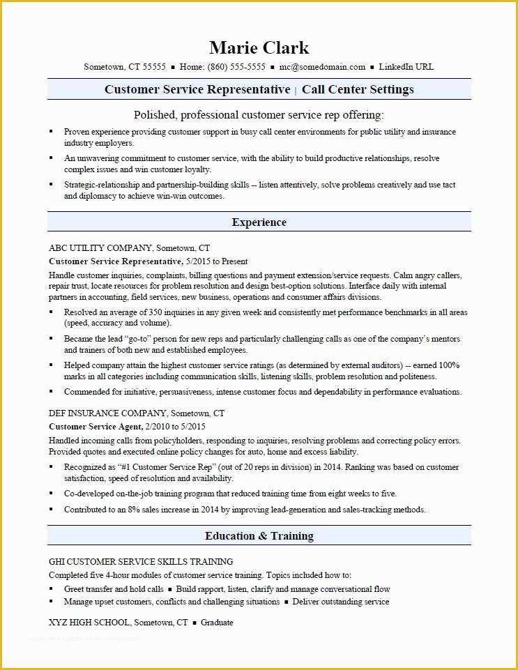 Customer Service Resume Template Free Of Customer Service Representative Resume Sample
