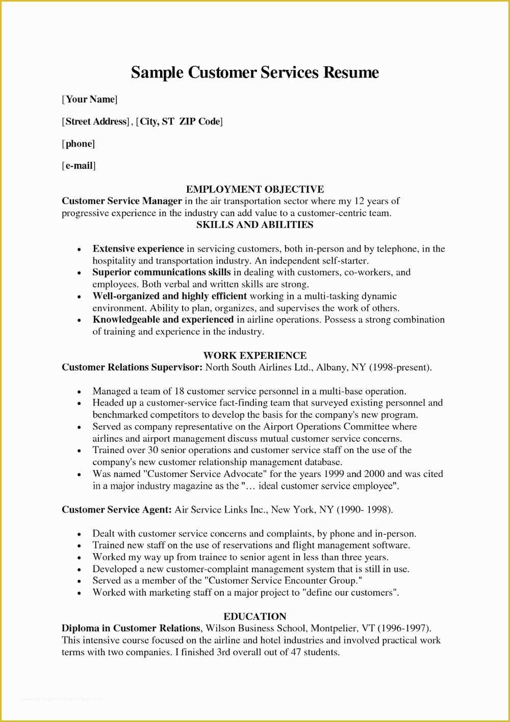 Customer Service Resume Template Free Of Customer Service Resume Builder Resumes 648