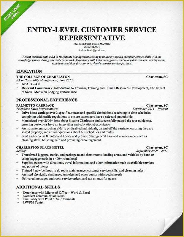 Customer Service Resume Template Free Of Entry Level Customer Service Representative Resume