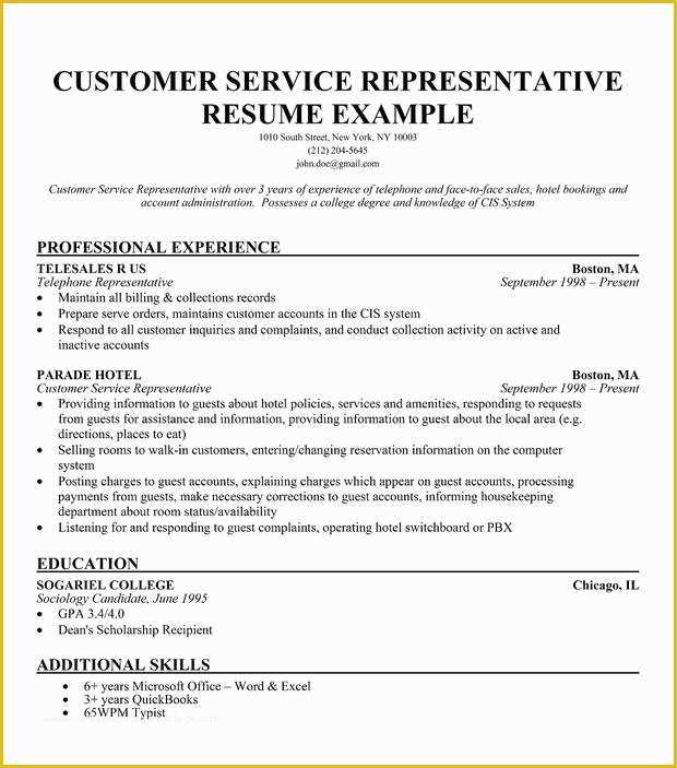 Customer Service Resume Template Free Of Free Resume Samples for Customer Service