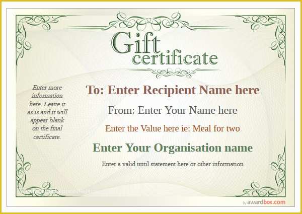 Customizable Certificate Templates Free Of Gift Certificate Free High Quality Templates