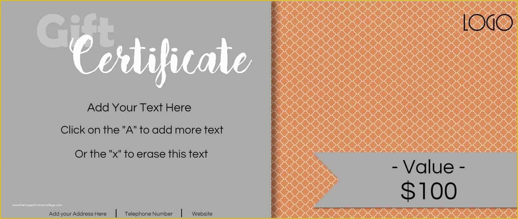 Customizable Certificate Templates Free Of Gift Certificate Template with Logo