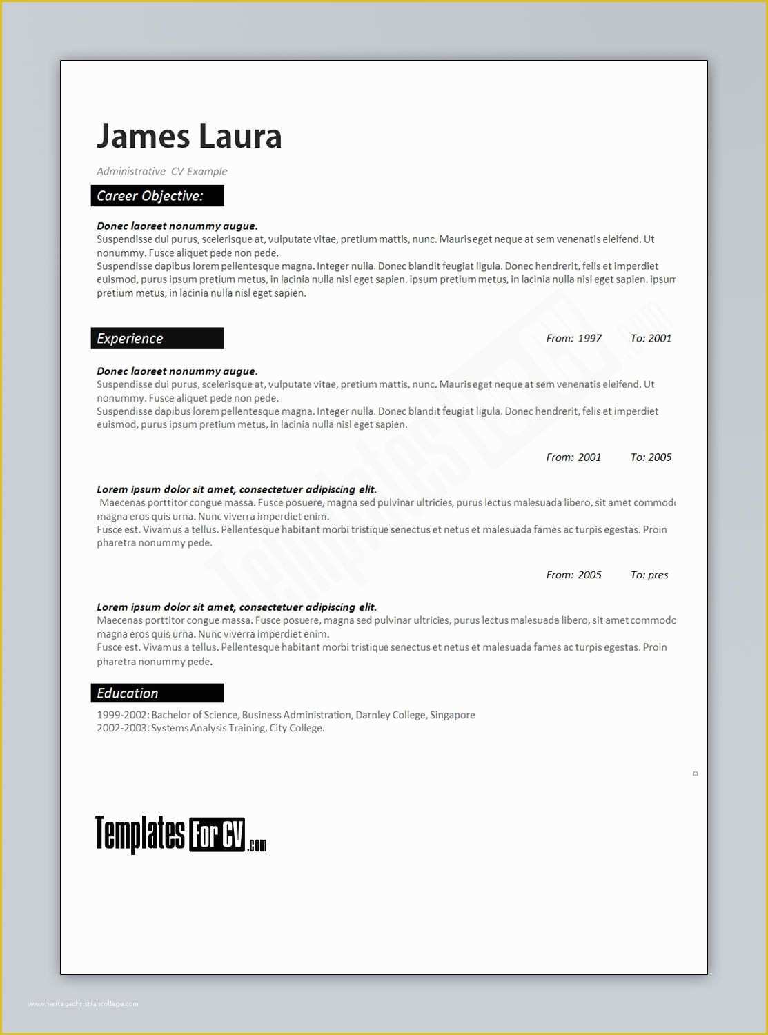 Cv Microsoft Word Template Free Of Administrator Cv Template Cv Template Administrator