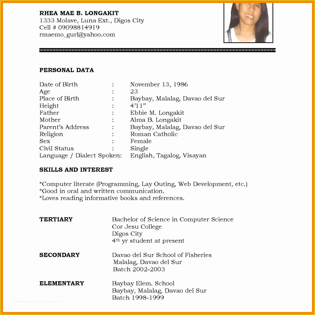 Cv Template Pdf Free Of 5 Cv Sample format Word