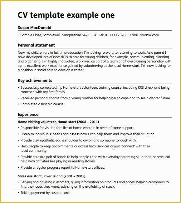 Cv Template Pdf Free Of 7 Blank Cv Samples