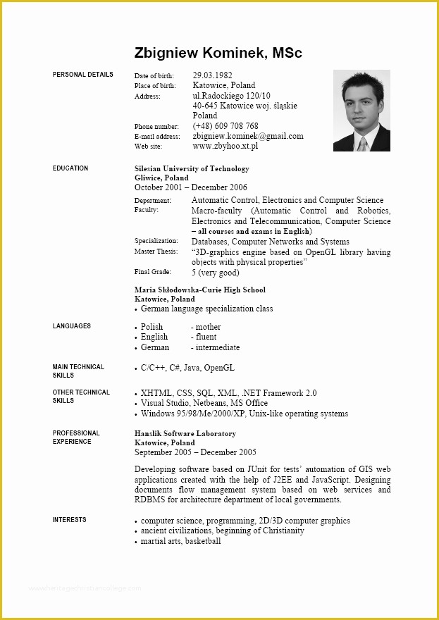 Cv Template Pdf Free Of 8 Curriculum Vitae English Example Pdf