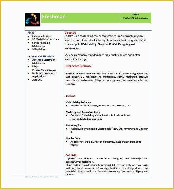 Cv Template Pdf Free Of Resume Template for Fresher – 10 Free Word Excel Pdf